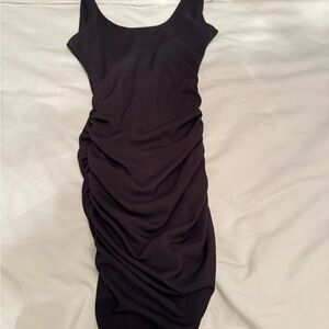 Elegant Black Ruched Dress with a low back